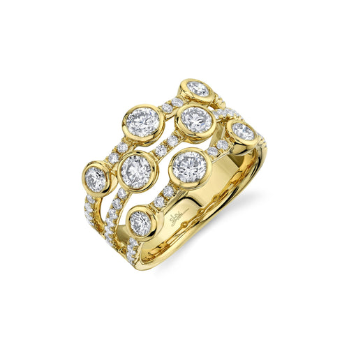 Shy Creation Jewelry - Kate 14K Yellow Gold 1.58 ct 3 Row Round Cut Diamond Ring | Manfredi Jewels