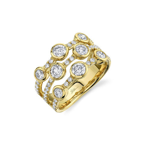 Kate 14K Yellow Gold 1.58 ct 3 Row Round Cut Diamond Ring