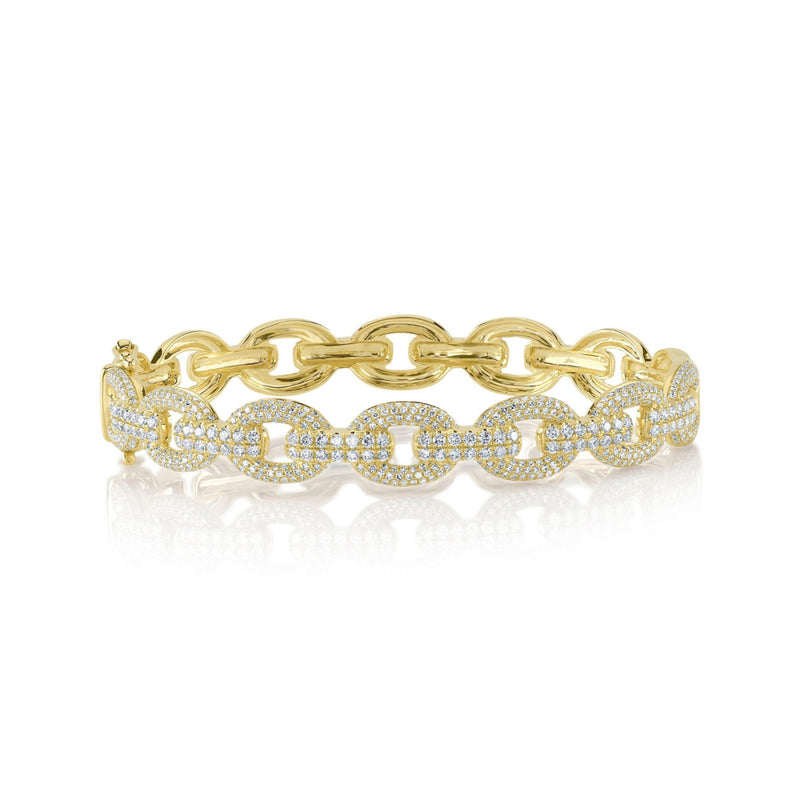 Shy Creation Jewelry - Kate 14K Yellow Gold 1.95 ct Diamond Pavé Bangle Chain Link Bracelet | Manfredi Jewels