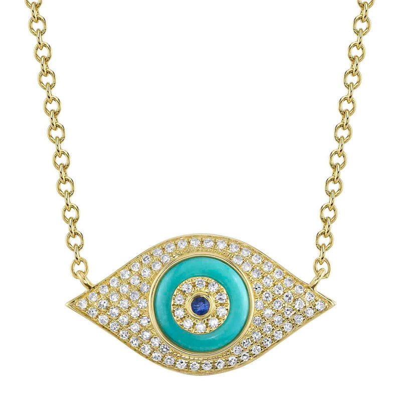 Shy Creation Jewelry - Kate 14K Yellow Gold Blue Sapphire & Composite Turuoise Diamond Pavé Evil Eye Necklace | Manfredi Jewels