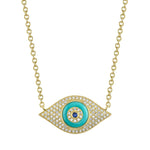 Shy Creation Jewelry - Kate 14K Yellow Gold Blue Sapphire & Composite Turuoise Diamond Pavé Evil Eye Necklace | Manfredi Jewels