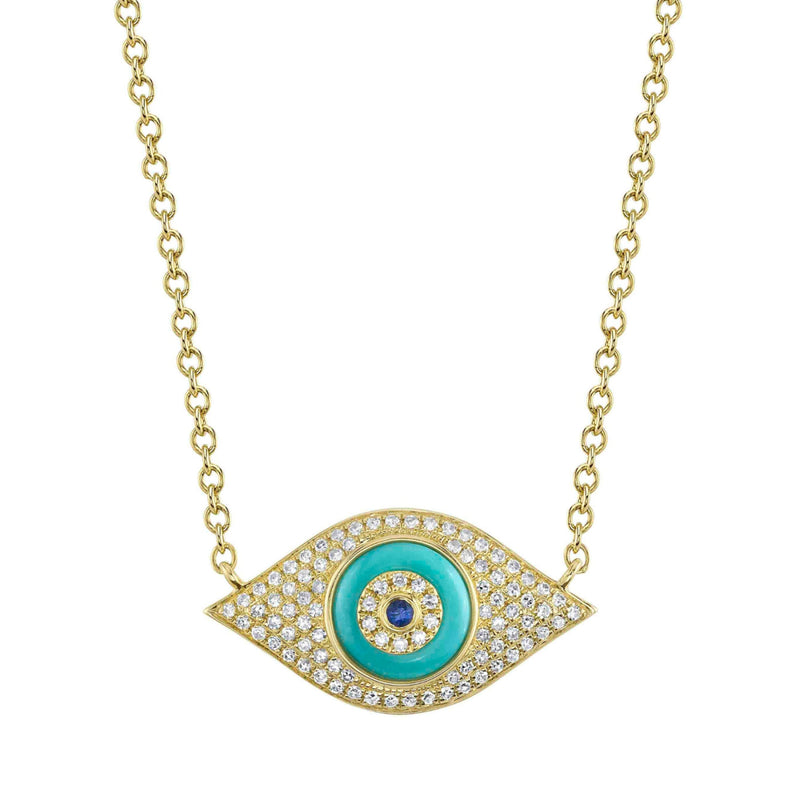 Shy Creation Jewelry - Kate 14K Yellow Gold Blue Sapphire & Composite Turuoise Diamond Pavé Evil Eye Necklace | Manfredi Jewels