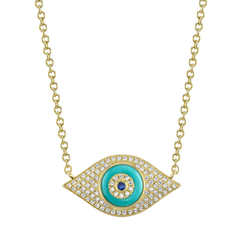 Kate 14K Yellow Gold Blue Sapphire & Composite Turuoise Diamond Pavé Evil Eye Necklace