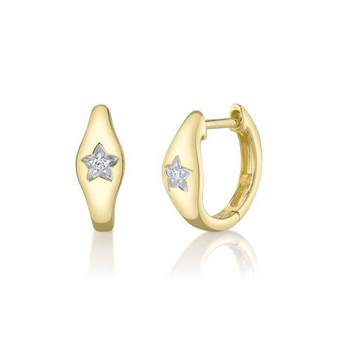 Kate 14k Yellow Gold Center Star Diamond Huggies Hoop Earring