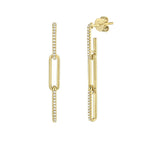 Shy Creation Jewelry - Kate 14K Yellow Gold Diamond Paper Clip Link Earrings | Manfredi Jewels