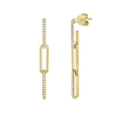 Shy Creation Jewelry - Kate 14K Yellow Gold Diamond Paper Clip Link Earrings | Manfredi Jewels