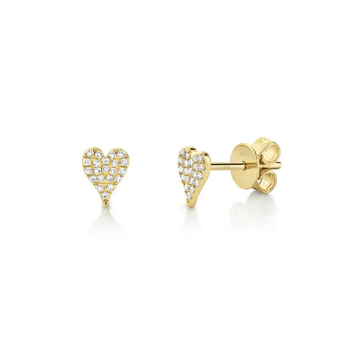 Shy Creation Jewelry - Kate 14K Yellow Gold Diamond Pave Heart Stud Earrings | Manfredi Jewels