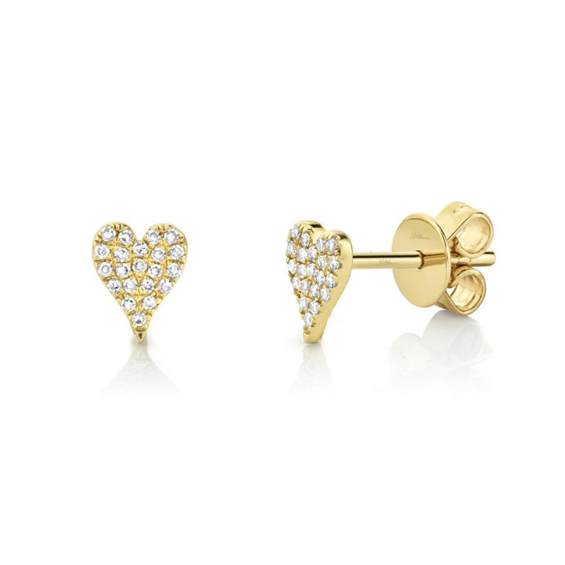 Shy Creation Jewelry - Kate 14K Yellow Gold Diamond Pave Heart Stud Earrings | Manfredi Jewels