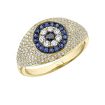 Shy Creation Jewelry - Kate 14K Yellow Gold Diamonds and Sapphires Eye Ring | Manfredi Jewels