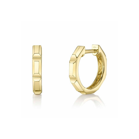 Octagon 14K Yellow Gold Geo Gut Huggies Hoop Earrings