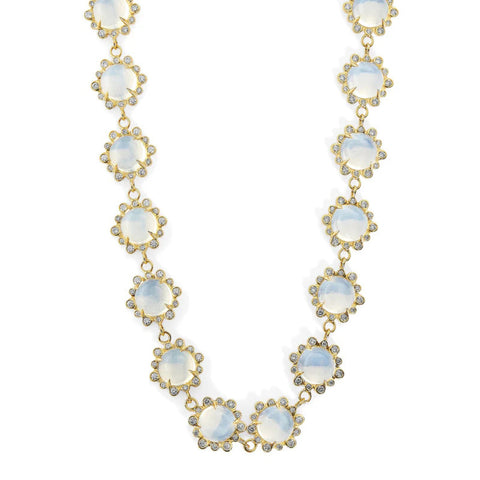 18K Yellow Gold Moon Quartz and Diamonds Moon Necklace