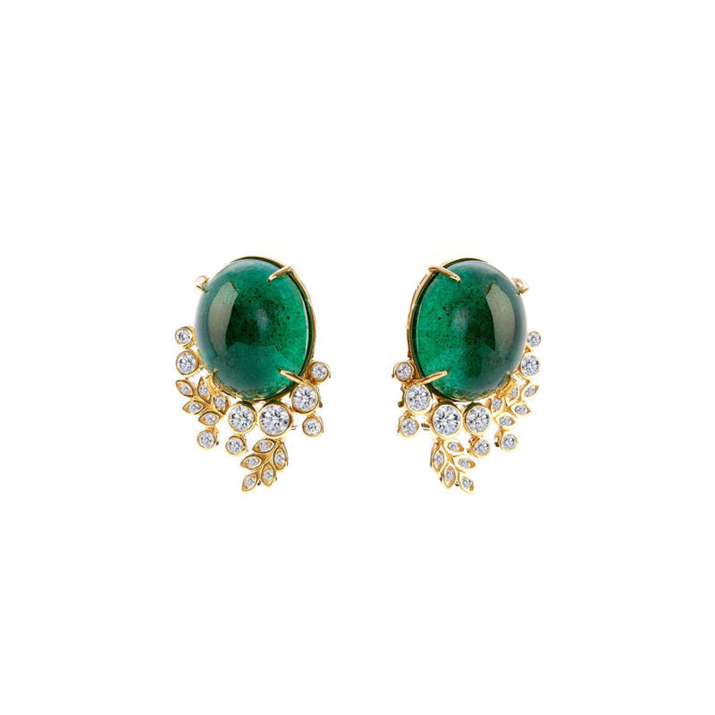 Syna Jewelry - Jardin 18K Yellow Gold Vine Emerald & Diamond Earrings | Manfredi Jewels