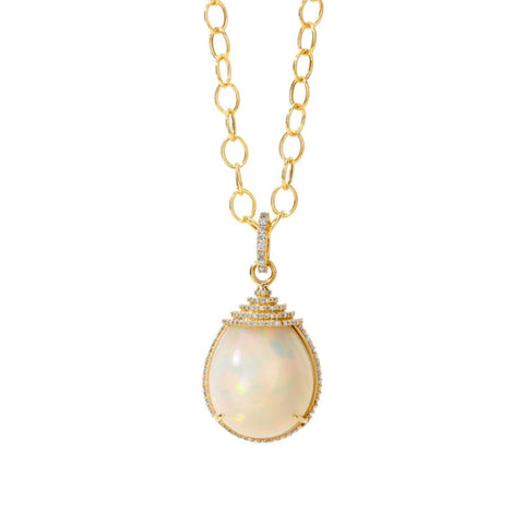 Mogul 18K Yellow Gold Ethiopian Opal and Diamond Drop Pendant