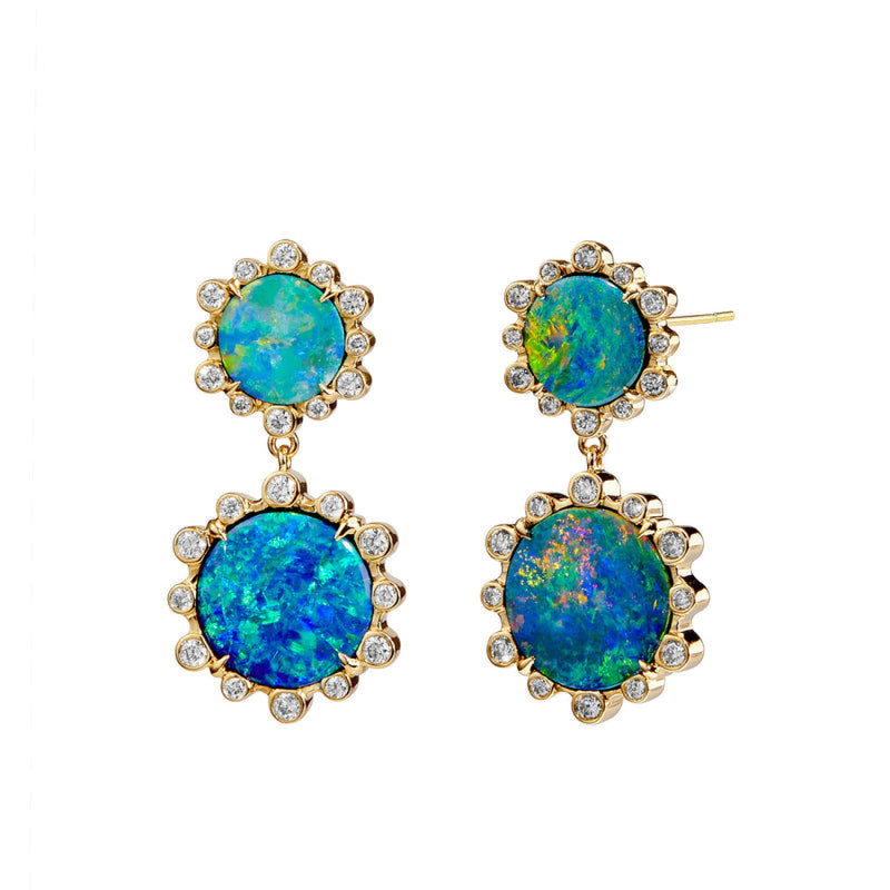 Syna Jewelry - Mogul 18K Yellow Gold Hex Boulder Opal & Diamond Drop Earrings | Manfredi Jewels