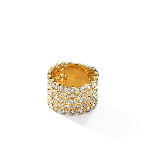 Syna Jewelry - Mogul 18K Yellow Gold with Diamonds Three Tier Mogul Diamond Ring | Manfredi Jewels