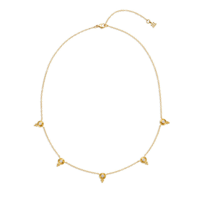 Temple St Clair Jewelry - Temple 18K Yellow Gold Five Diamond Stations Necklace | Manfredi Jewels