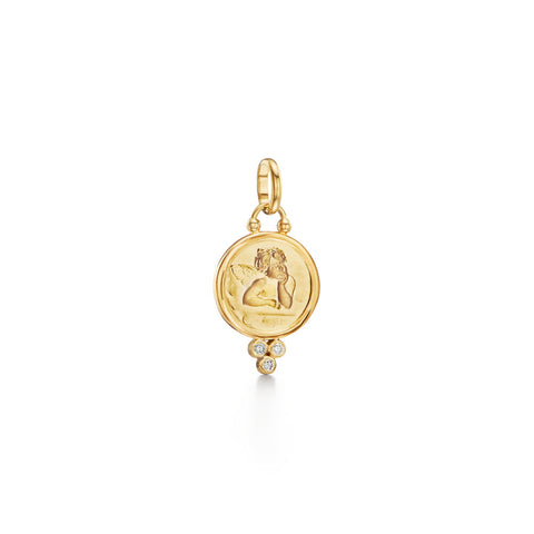 Amulet 18K Yellow Gold Diamond Angel Pendant