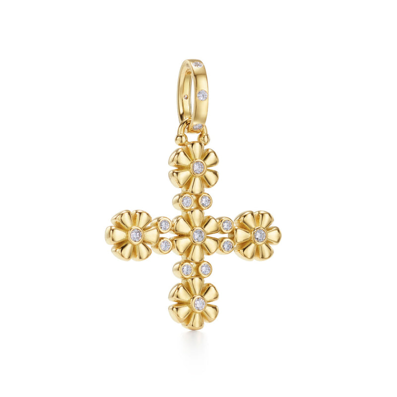 Temple St Clair Jewelry - Amulet 18K Yellow Gold Diamond Flower ’Fiori’ Cross Pendant | Manfredi Jewels