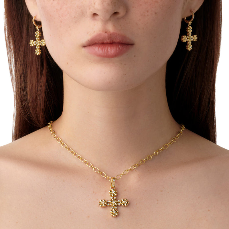 Temple St Clair Jewelry - Amulet 18K Yellow Gold Diamond Flower ’Fiori’ Cross Pendant | Manfredi Jewels