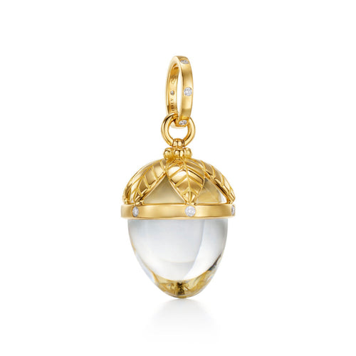 Temple St Clair Jewelry - Amulet 18K Yellow Gold Rock Crystal Arcardia Golden Leaves Diamond Drop Pendant | Manfredi Jewels