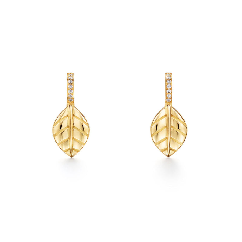 Temple St Clair Jewelry - Argadia 18K Yellow Gold Diamond Leaf Drop Hoop Earrings | Manfredi Jewels