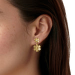 Temple St Clair Jewelry - Golden 18K Yellow Gold Satin Finish Flower Diamond Double Drop Earrings | Manfredi Jewels