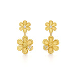 Temple St Clair Jewelry - Golden 18K Yellow Gold Satin Finish Flower Diamond Double Drop Earrings | Manfredi Jewels