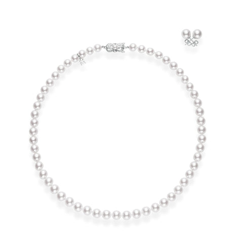 Two-Piece Set 18K White Gold Akoya Cultured Pearl Earrings & Necklace