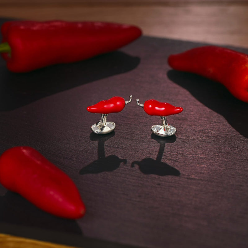 Sterling Silver Red Hot Chillli Pepper Cufflinks