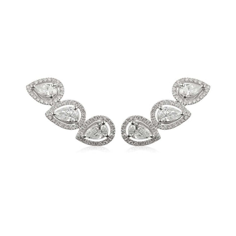 18K White Gold 3 Pear Shape Diamond Earrings