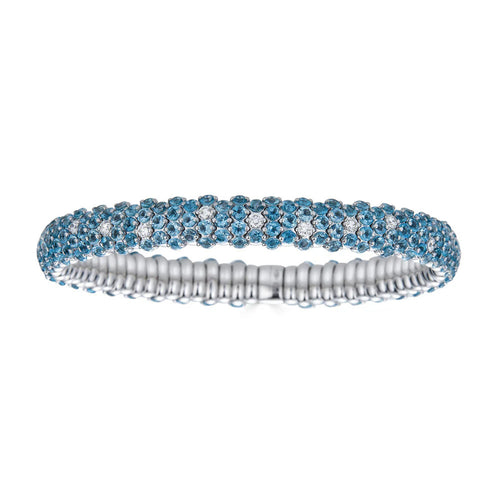 Zydo Italy Jewelry - Blue Topaz 18K White Gold Domed Stretch Bracelet | Manfredi Jewels