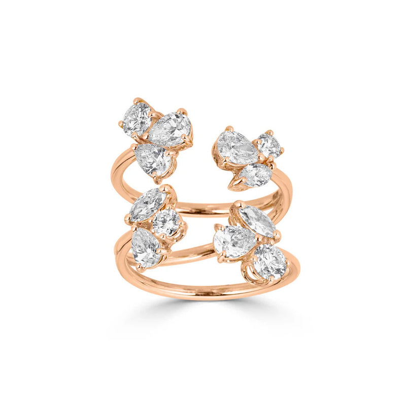 Zydo Italy Jewelry - Diamond 18K Rose Gold Round and Fancy Cut Double Open Ring | Manfredi Jewels