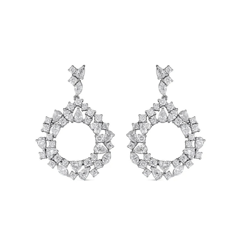 Zydo Italy Jewelry - Diamond 18K White Gold Loop Drop Earrings with Round and Fancy Cut Diamonds | Manfredi Jewels