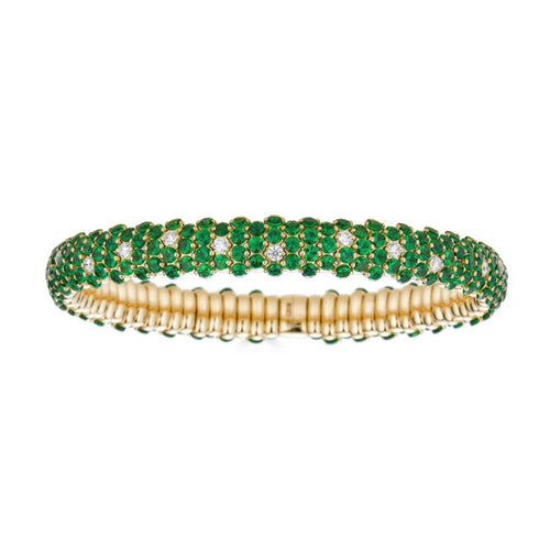 Zydo Italy Jewelry - Green Tsavorite 18K Yellow Gold Domed Stretch Bracelet | Manfredi Jewels