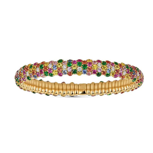 Zydo Italy Jewelry - Multicolor Sapphire 18K Yellow Gold Domed Stretch Bracelet | Manfredi Jewels