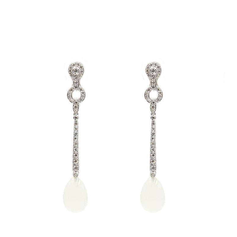 Estate Jewelry - 18K White Gold Diamond Art Deco Moonstone Drop Earrings | Manfredi Jewels