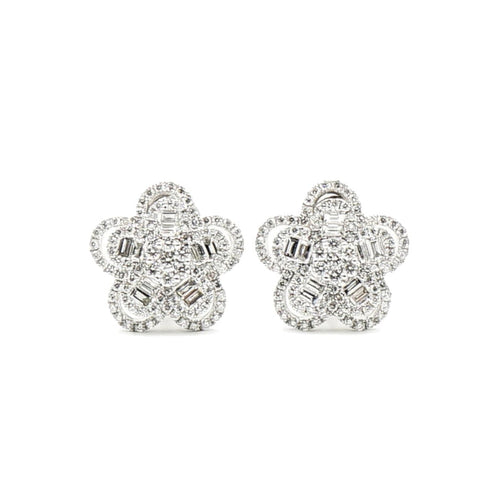 Estate Jewelry - 18k White Gold Diamond Cluster Earrings | Manfredi Jewels