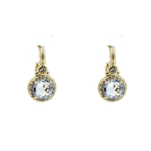 Estate Jewelry - 18K Yellow Gold Diamond and Blue Topaz Earrings | Manfredi Jewels