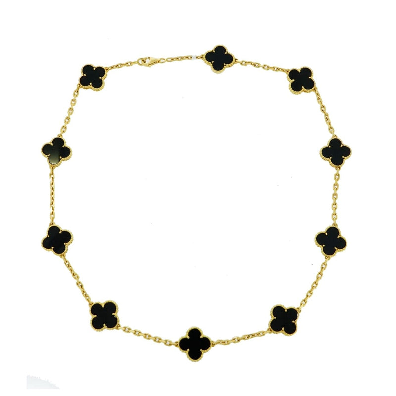 Van Cleef & Arpels 18K Yellow Gold Estate 'Vintage Alhambra' Onyx and Diamond Ring