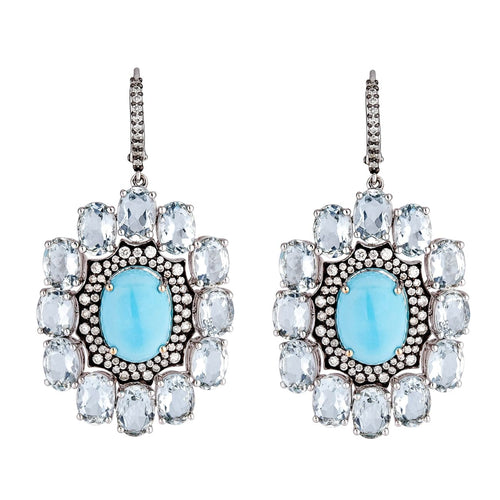 Etho Maria Jewelry - 18K White Gold Dangling blue topaz and turquoise earrings | Manfredi Jewels