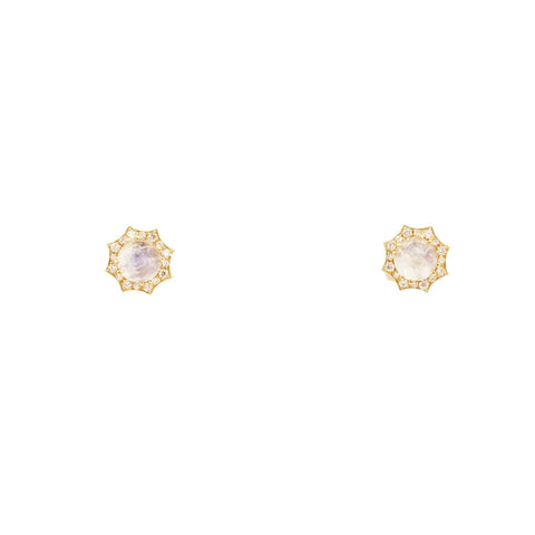 Moonstone & Diamond Rose Gold Stud Earrings