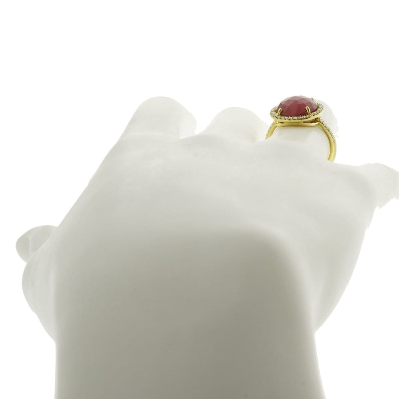 Lauren K Jewelry - Round Pink Sapphire & Diamond Yellow Gold Ring | Manfredi Jewels