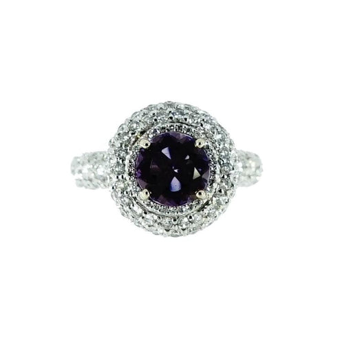 Manfredi Jewels Jewelry - 18k White Gold Round Amethyst Pave Diamond Ring