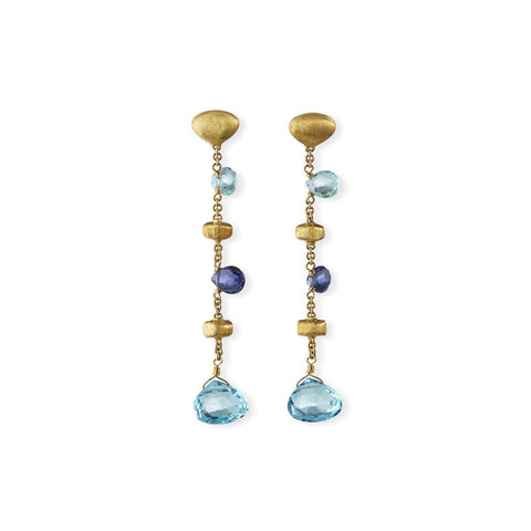 18KT YELLOW GOLD, BLUE TOPAZ & IOLITE PARADISE DROP EARRINGS