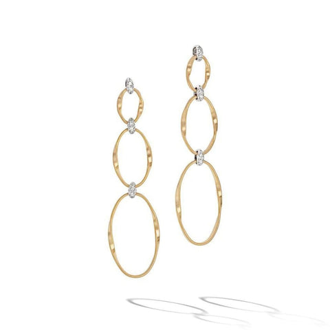 Marrakech Onde Collection 18K Yellow Gold and Diamond Flat Link Triple Drop Earrings