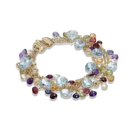 Paradise Collection 18K Yellow Gold Blue Topaz and Mixed Gemstone Triple Strand Bracelet