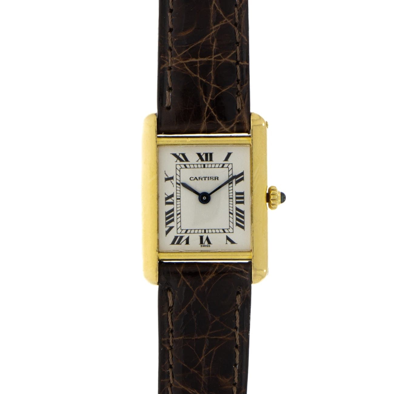 Cartier Tank Classic Paris Yellow Gold Black Strap Ladies Watch at