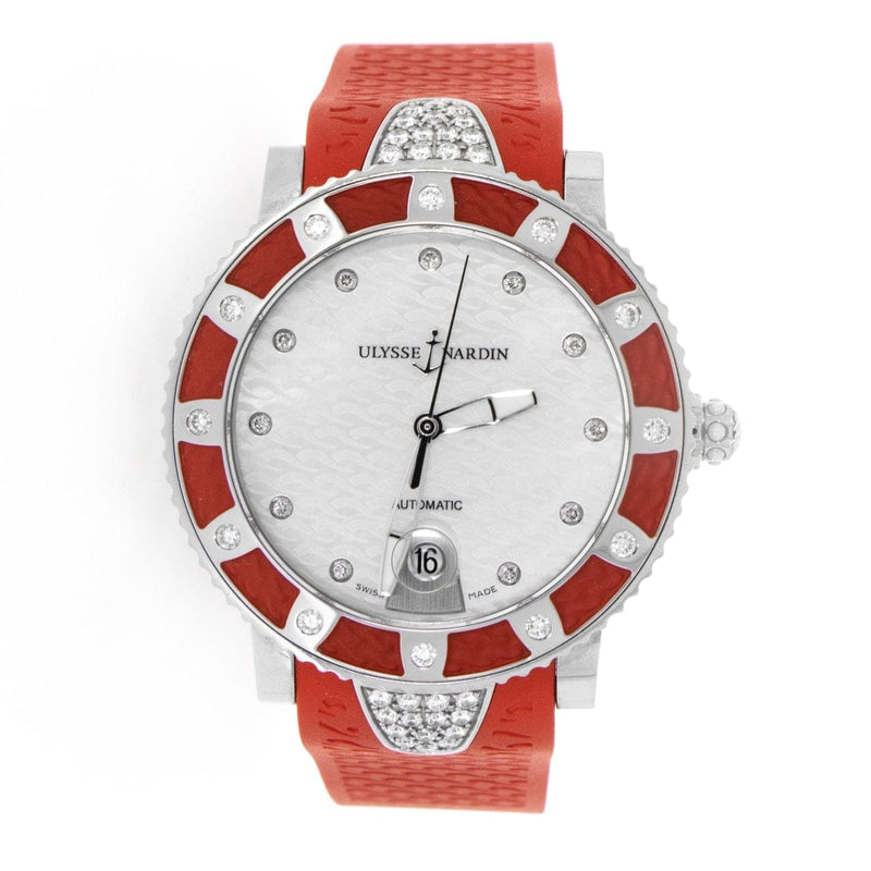 Pre owned Ulysse Nardin Red Marine Diver In Stainless Steel Pre