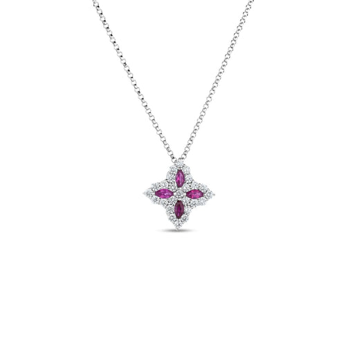 Roberto Coin Jewelry - 18K Gold Diam & Ruby Princess Flower Medium Pendant | Manfredi Jewels