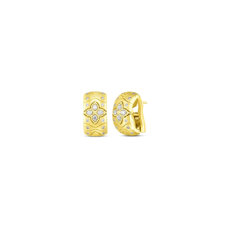 Roberto Coin Jewelry - 18K ROYAL PRINCESS FLOWER SATIN EARRING W. DIAMOND ACCENT | Manfredi Jewels